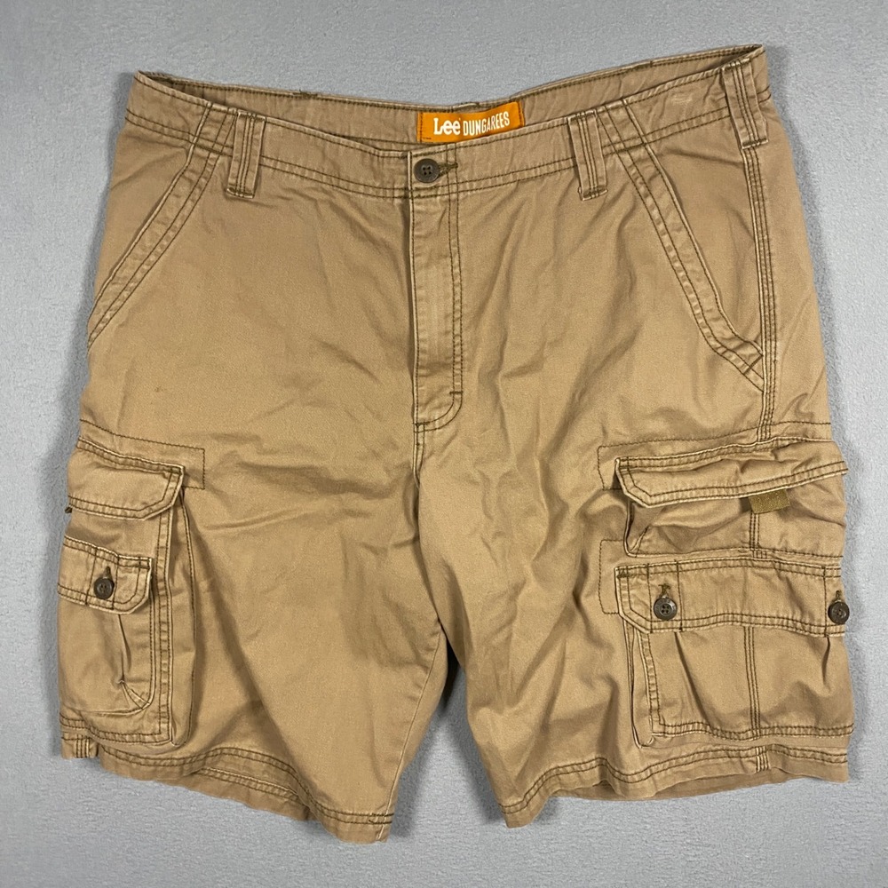 Lee Dungarees Cargo Shorts Mens 36 Tan Khaki Cotton Multi Pocket Relaxed Fit
